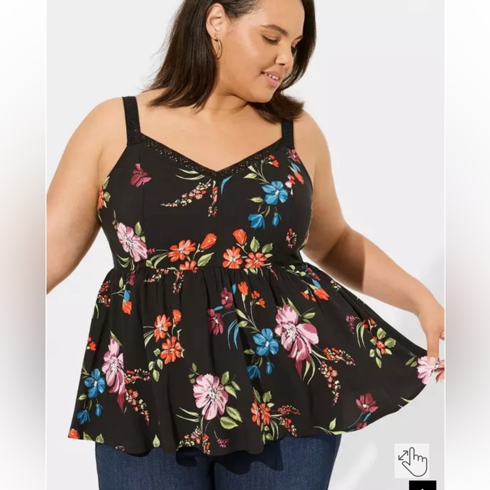Torrid Party Floral Peplum Challis Lace Trim Tank size 3